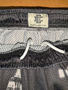 Black Graphic Mesh Drawstring Shorts